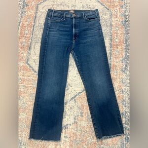 MOTHER The Hustler Ankle Fray Dark Blue Straight Jeans 34 flaw